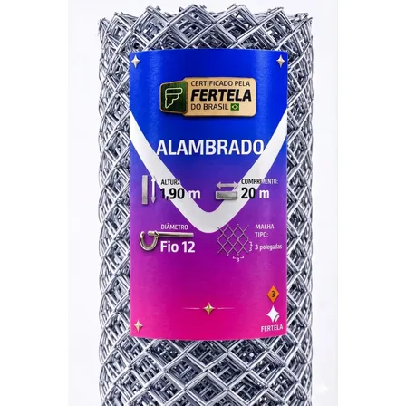 Tela Alambrado Reforçada 1,90 Altura X 20 Fio-12 Malha 8cm