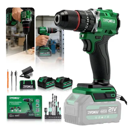Parafusadeira Furadeira Impacto Brushless 2 Baterias Ryoku