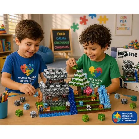 Kit Bloco Magnéticos Construção 100 Peças Foco Tea Infantil