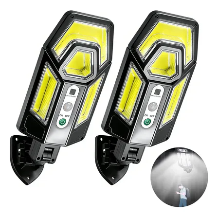 Kit 2 Luminária Solar Poste Refletor Potente Sensor Presença