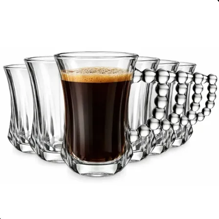 Caneca De Vidro Transparente Com Bolinha Da Alça Café E Chá