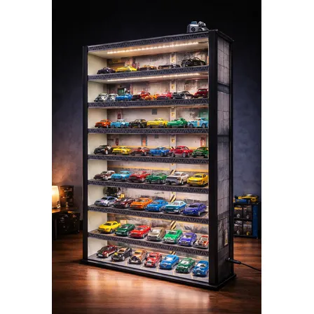Expositor 80 Vagas 1:64 Led E Tampa Acrilico Hotwheels Mdf