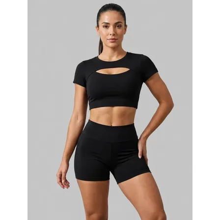 Conjunto Fitness Feminino Short E Top Roupa De Academia