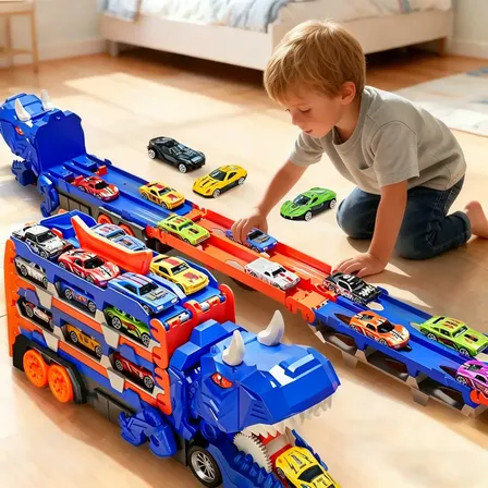 Caminhão Engolir Dinossauro Transformável Brinquedo Con 6car