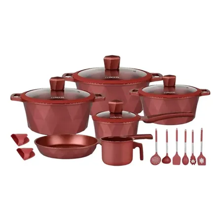 Conjunto De Panelas 18 Peças London Red Coffee Envio Full Vermelho