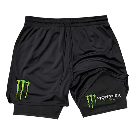 Short 2 Em 1 Academia Duplo Bermuda Masculina Monster Treino Preto Monster M