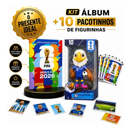 Kit Album Copa Do Mundo + 10 Pacotes Figurinha + Mascote Usa