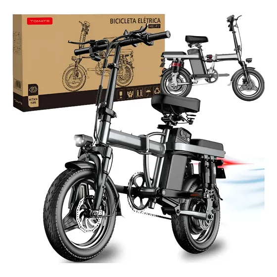 Bicicleta Elétrica Tomate Mbe-f12 25km/h Dobrável 400w Cesto