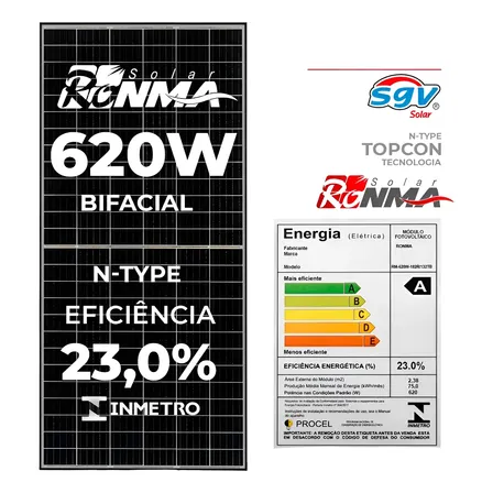 Painel Placa Solar Ronma 620w 132 Cél Bifacial N-type Topcon