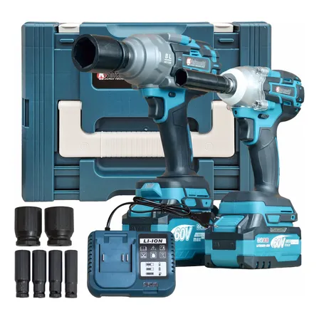 Kit Chave De Impacto 60v 3/4 E 1/2 Polegada Profissional Azul-aço 127/220v 50hz / 60hz