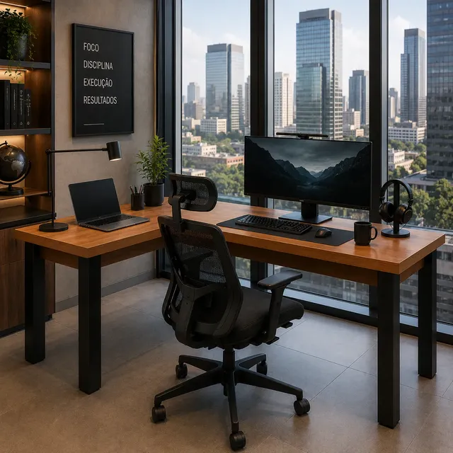 Mesa L Escrivaninha Industrial Escritório Premium