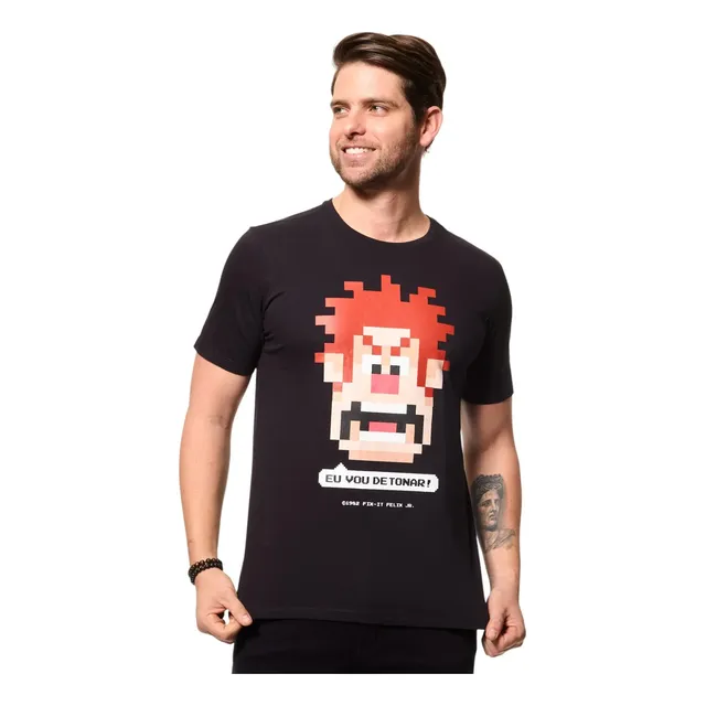 Camiseta Casual Masculina Detona Ralph Em Algodão Disney