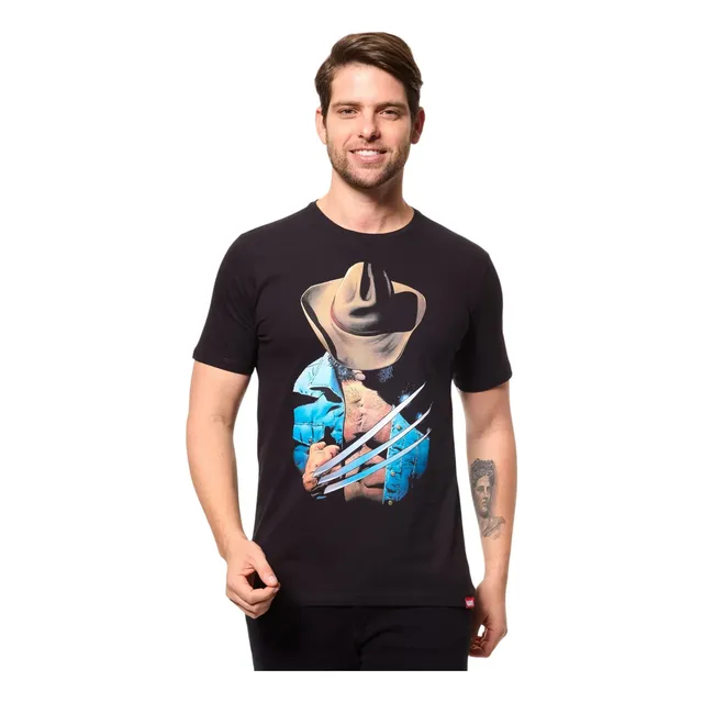 Camiseta Casual Masculina Wolverine Em Algodão Disney