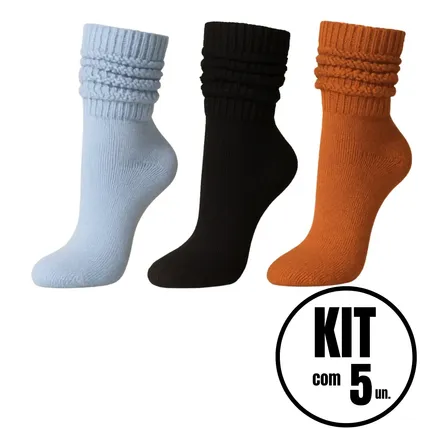 Kit 5 Meias Cano Longo Fitness Algodão Esportiva Quentinha