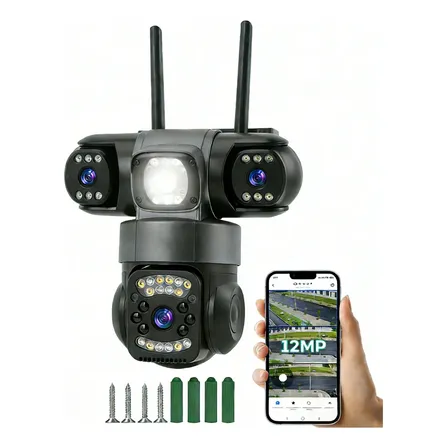 Câmera Tripla Inteligente 360° Wifi 4k Ultra Interna Externa Preto