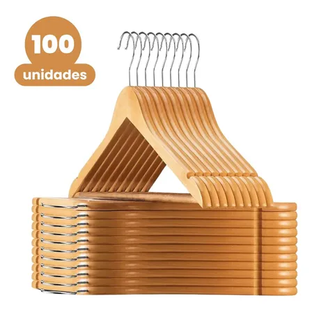 Kit Cabide De Madeira De Roupa Calça Adulto 100 Unidades Marfim