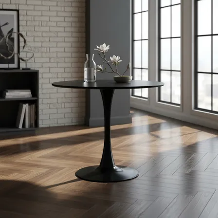 Mesa De Jantar Saarinen Tulipa Redonda 80cm Cor Preta
