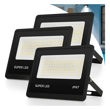 Kit 3 Refletor Led 300w Holofote Bivolt Ip67 Externas 6500k 127/220v Preto Branco-frio