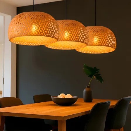 Lustre Pendente Bambu Palha Redondo Artesanal Madeira