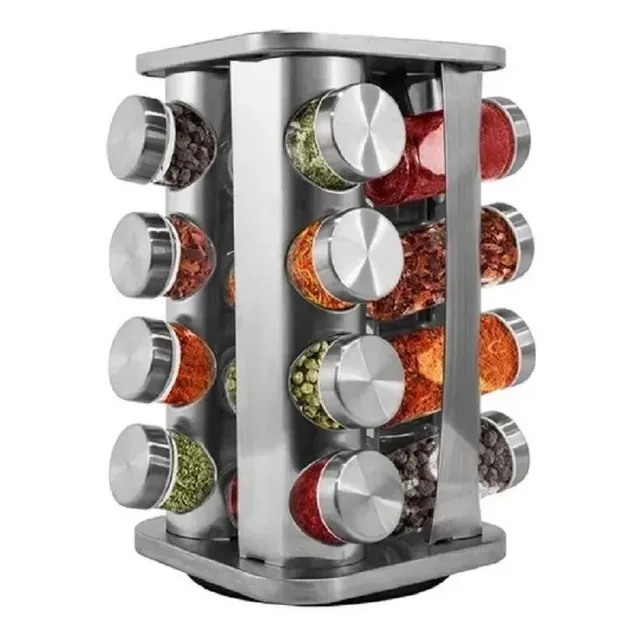 Porta Temperogiratório Inox 16 Potes +brinde Caneta Etiqueta Inox