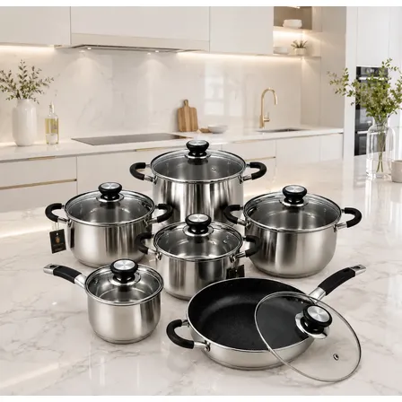 Conjunto Panelas Francesas Genebra 12 Peças Inox E Vidro