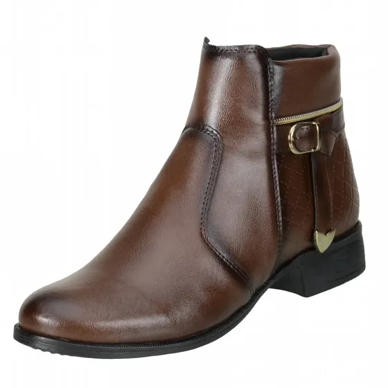Bota Coturno Feminino Salto Baixo Cano Médio Ziper Lateral