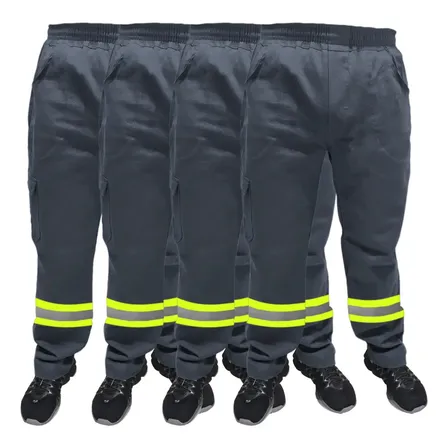 Kit 4-calça De Uniforme Brim Pesado - Com Faixa Refletiva