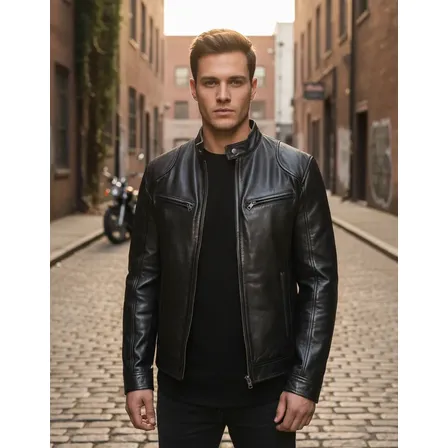 Jaqueta De Couro Masculina Slim Forrada Moto