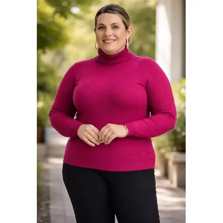 Cacharrel Feminina De Lã Grossa Gola Alta Linha Plus Size