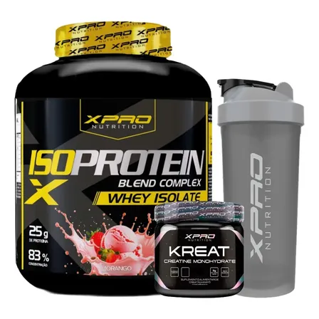 Kit Whey Protein Isolado 2kg + Creatina 300g + Garrafa Xpro