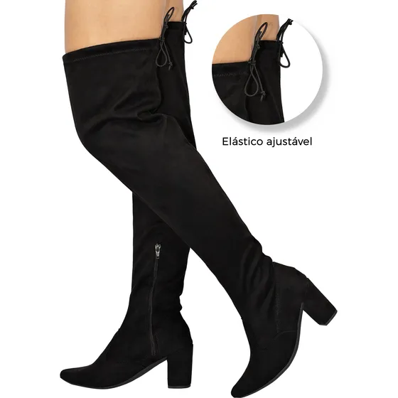 Bota Feminina Over The Knee Cano Alto Salto Grosso Stretch
