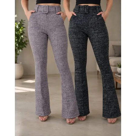 Kit 2 Calça Feminina Flare Boca De Sino Bailarina Blogueira