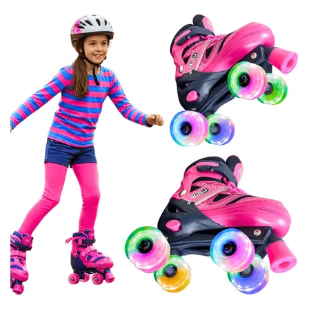 Patins 4 Rodas Ajustavel Quad Para Crianças Com Luzes Led