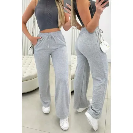 Calça Feminina Lãzinha Pantalona Cintura Alta Com Bolso