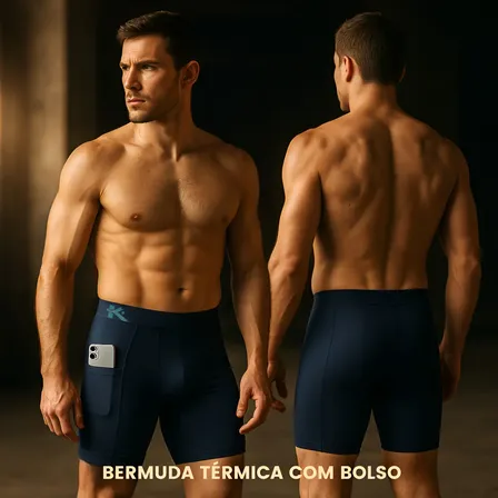 Bermuda Térmica Masculina Com Bolso Compressão Anti Assadura