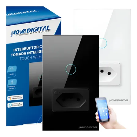 Interruptor Inteligente 1 Botão Wifi Touch Com Tomada Alexa