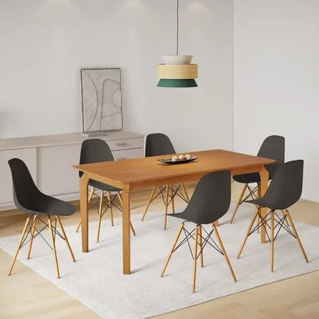 Conjunto Sala De Jantar Mesa Madeira Maciça Com 6 Cadeiras