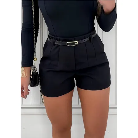 Short Feminino Alfaiataria Moda Verão Blogueira Cinto Chique