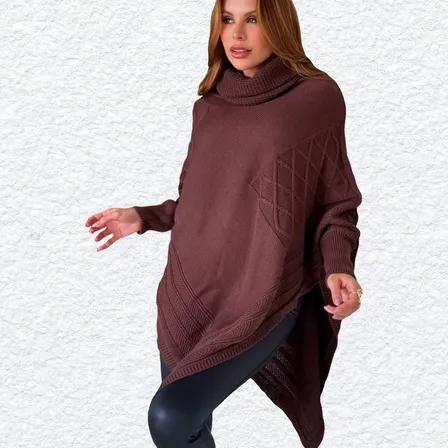 Roupa Inverno Blusão Feminino Tricô Estilo Poncho