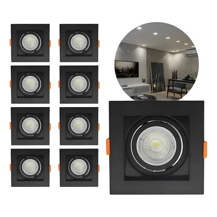 Kit 10 Spot Mr16 Recuado C/ Soquete + Lâmpada Gu10 6w/7w