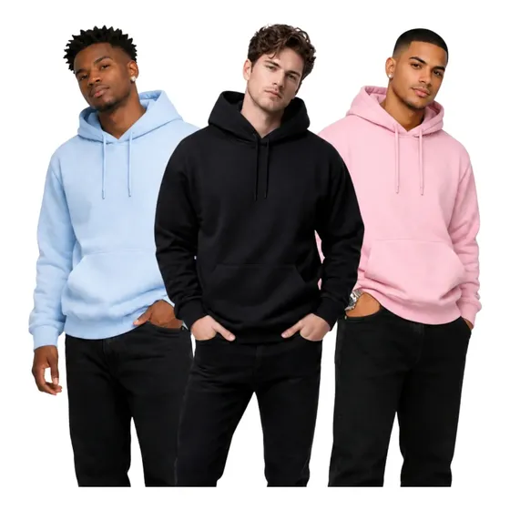 Kit 3 Blusas De Frio Moletom Liso Fechada Bolso Canguru