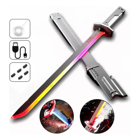 Espada Katana Luz Led Rgb 80cm Lançador De Fumaça Faisca