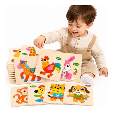 Kit 12 Quebra Cabeças Educativo Infantil Animais Jogos