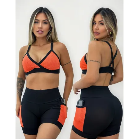 Conjunto Fitness Short Com Bolso E Top Academia