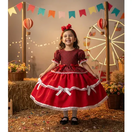 Vestido Festa Junina Infantil Luxo Caipira