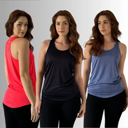 Kit 3 Regatas Feminina Dry Fit Tapa Bumbum Cavada Passeio Uv