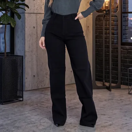 Calça Jeans Wide Leg Feminina Cintura Alta Empina Bumbum