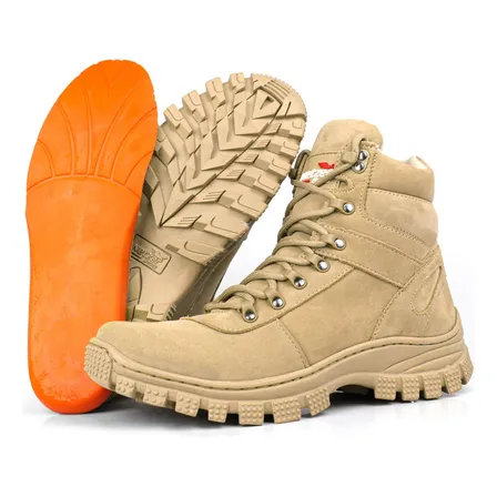 Bota Coturno Militar Cano Médio Confortável Em Couro Legítim