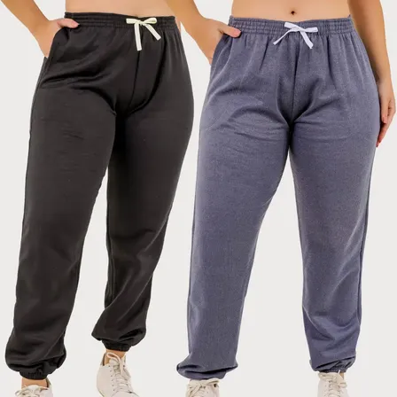 Kit 2 Calça Moletom Moda Inverno Grossa Lisa Academia Frio