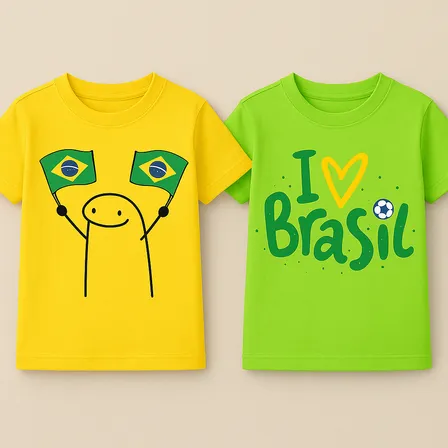 Kit 2 Camisetas Infantil Algodão I Love Brasil Bandeiras